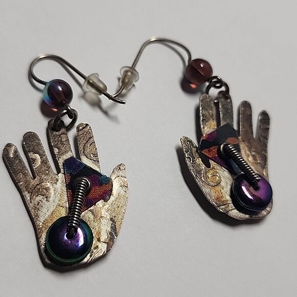 Unique Hand-Shaped Earrings with Multicolor Accents Sterling Silver 925 - Picture 3 of 5